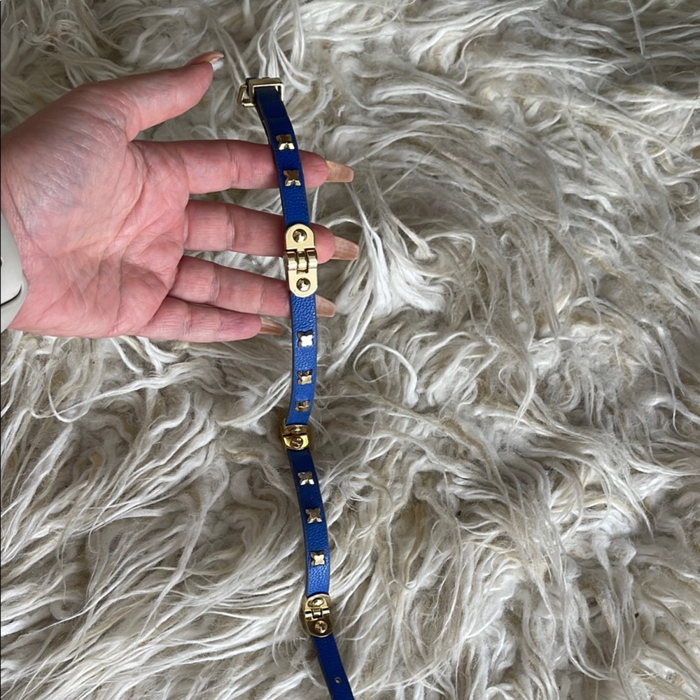 BCBG Max Azria Blue Leather Bracelet with Gold Accents